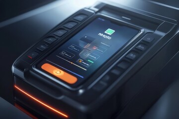 Poster - Device displaying modern user interface for financial transactions and banking services in a technological setting