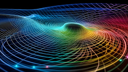 Poster - dynamic abstract visualization of colorful waves digital art virtual environment 3d perspective conc