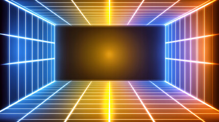 Poster - Futuristic neon grid visualization digital space graphic design virtual environment aerial view abstract concept
