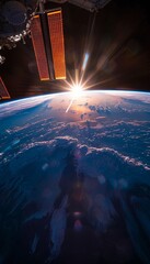 Poster - Captivating blue sunrise over earth from space  a stunning perspective of our planet