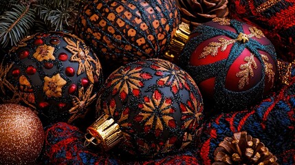 Wall Mural - Close-up of ornate Christmas ornaments.