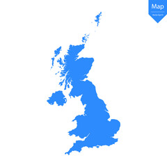 Wall Mural - Blue map of United Kingdom isolated on white background. Vector illustration eps10.