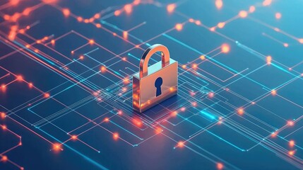 Poster - Illustration of data streams and a central lock icon, indicating secure concept 