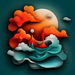 Poster - Mesmerizing Geological Rhythms   Minimalist Abstract Digital Depicting Patterns and Movements of Tectonic Plates Volcanoes