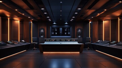 Poster - A sleek concept for a modern recording studio with isolated soundproof booths, digital mixing consoles, and advanced acoustics