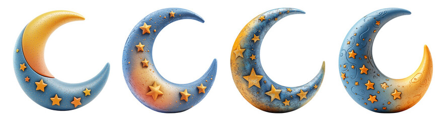 Wall Mural - Isolated Decorative Moon and Star Designs on Transparent Background