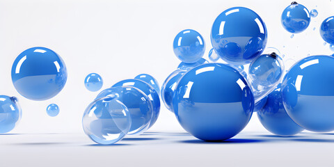 Abstract background with glossy shiny blue balls on white background 