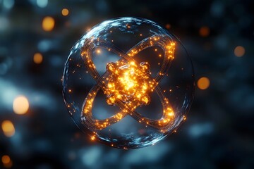 Poster - highly detailed and accurate 3d model of a technetium atom highlighting its intricate electron struc