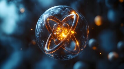 Poster - meticulously detailed 3d model of a technetium atom showcasing its intricate electron structure and 