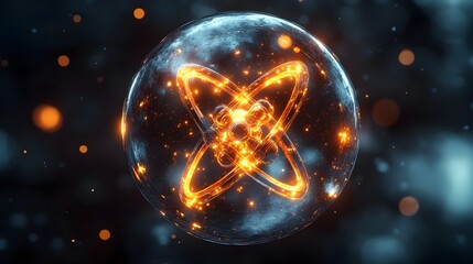 Poster - meticulously crafted 3d model of a technetium atom showcasing its intricate electron structure and h