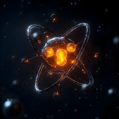 Poster - exploded view of a technetium atom revealing its internal components and highlighting the role of it