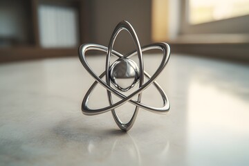 Poster - sleek and minimalist 3d model of a technetium atom emphasizing its elegant refined structure and the