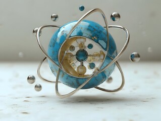 Poster - Meticulously crafted 3D schematic of a technetium atom showcasing its electron and radiological properties