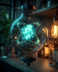 Poster - detailed cross sectional of a technetium atom showcasing its intricate internal structure and the co