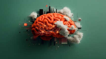 Poster - Detailed brainwave patterns pulsing neural networks and synaptic connections come alive in a vibrant futuristic neon cityscape