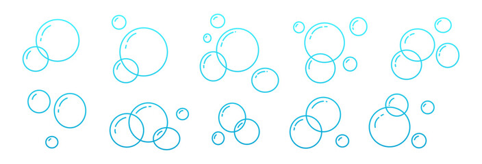 hand drawn doodle of soap bubbles and foam in the air, bath or soda. icons for water and soda. flat 