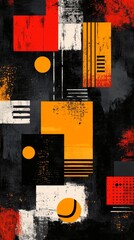 Poster - Bold geometric shapes in vibrant colors fill the canvas, creating a striking modern art piece that combines circles and squares against a dark backdrop