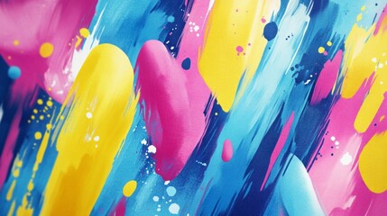 Poster - A lively composition showcases blending brush strokes of pink, yellow, and blue on a textured canvas, evoking energy and creativity through color and movement