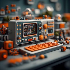 Poster - Retro Futuristic Digital Landscape Blending Vintage Aesthetics with Cutting Edge Technology  Featuring CRT Displays Holographic Consoles and Nostalgic Data Patterns in a Stylized