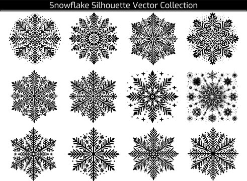 Set of Snowflake Silhouette Vector Illustration