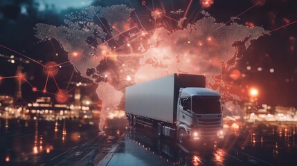 Wall Mural - logistics international delivery concept, world map with logistic network distribution on background