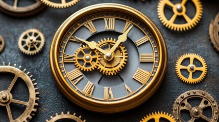 Sticker - Antique clock surrounded by gears.