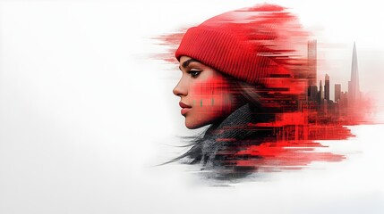 Poster - Vibrant Fashion Trends Visualized in Contemporary Digital Data Art Composition with Stylized Geometric Patterns Dynamic Gradients and an Urban Cityscape Backdrop