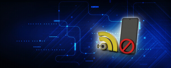 Poster - 3d illustration Transmitter mobile WiFi near stop sign