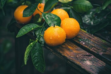 Orange fruit with green leaves  home gardening  mandarine and tangerine oranges.