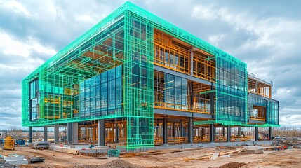 Poster - Modern building under construction with glass facade.