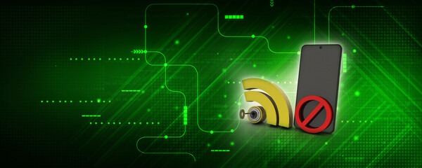 Poster - 3d illustration Transmitter mobile WiFi near stop sign