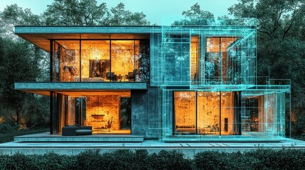 Poster - Modern architectural design with digital overlay.