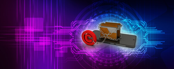 Poster - 3d rendering mobile folder storage with copyright lock