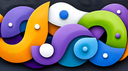 Aufkleber - An abstract composition of colorful, flowing shapes and patterns on a dark background, creating a dynamic visual effect.