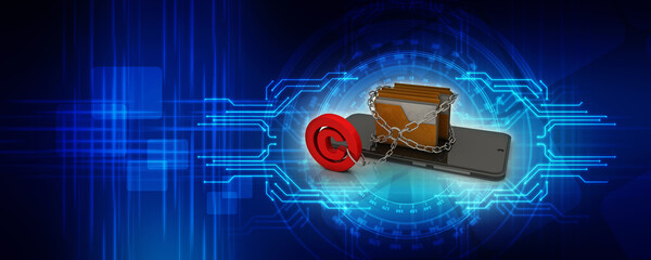 Poster - 3d rendering mobile folder storage with copyright lock