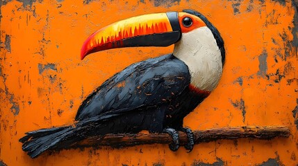 A colorful bird with a long beak is perched on a branch