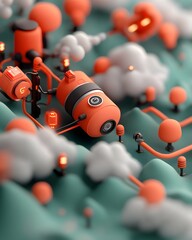 Poster - Retro Futuristic Digital Landscape with Neon Infused Aesthetics and Nostalgic Technology