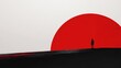 © AI Photo Stock - Minimalist Red Sun Abstract Wallpaper - Solitude, contemplation, vastness, hope, and new beginnings are symbolized in this minimalist abstract wallpaper featuring a lone figure silhouetted against a l