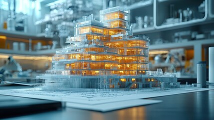 Poster - Detailed architectural model with illuminated design features.