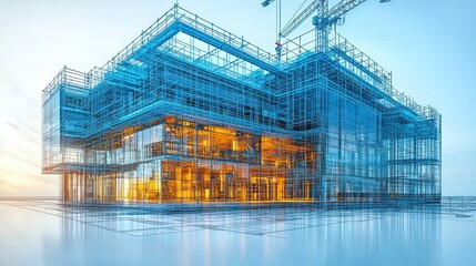 Poster - Modern architectural construction with scaffolding.