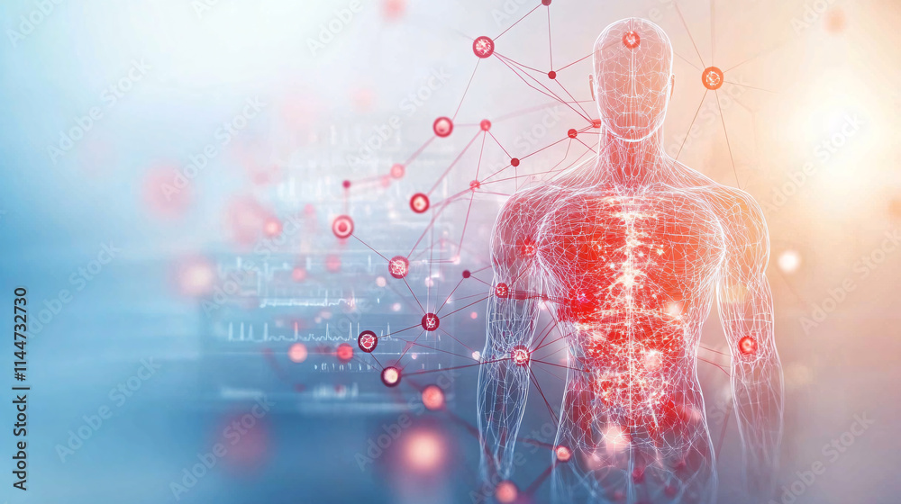 An abstract visualization of interconnected medical data, featuring ...
