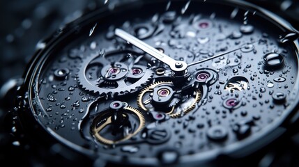 Canvas Print - Close-up of a water-resistant watch's intricate mechanism.