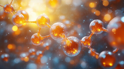 Poster - glowing molecular structure in abstract 3d rendering for science and innovation