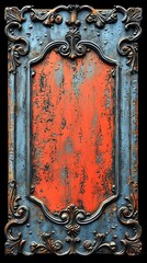 Poster - Vintage Decorative Metal Sign with Empty Center and Ornate Scrollwork Corners
