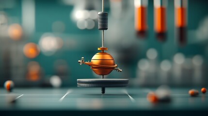Poster - Mesmerizing Animation of a Pendulum Oscillating at Different Frequencies Featuring an Intricate Mechanical Design with Polished Brass or Copper Accents
