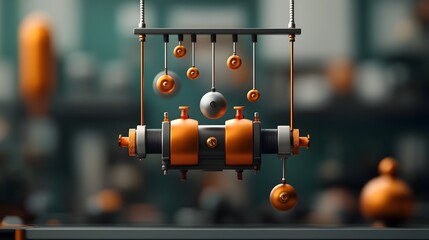 Poster - Captivating animation showcasing the oscillating movement of a vintage inspired mechanical pendulum design featuring intricate polished brass or copper textures and lighting
