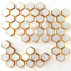 Aufkleber - Three dimensional rendering of white hexagons with golden edges forming an abstract pattern on a white background