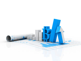 Poster - 3d rendering bitcoin sign with graph
 