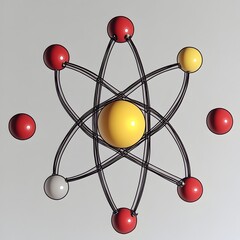 Poster - Highly detailed and precise schematic diagram illustrating the electron shells and nuclear structure of a technetium atom rendered in a technical