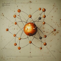 Poster - highly detailed and precise schematic diagram illustrating the atomic structure and electron shell o